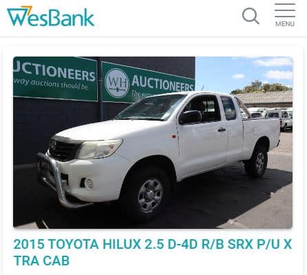 Wesbank Car Auction Screenshot